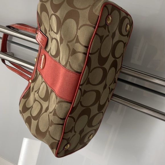 Coach KISSLOCK Very Pretty Orange & Coated Canvas  Signature Stripe Handbag - Picture 4 of 7